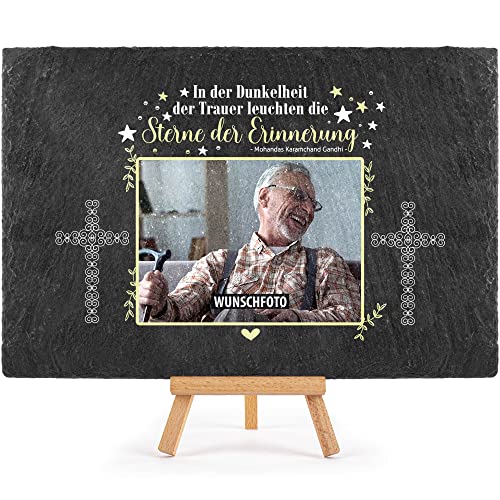 PR Print Royal Schieferplatte selbst gestalten - Gedenktafel mit Foto Bedrucken - Sterne der Erinnerung - Grabtafel, Grabschmuck - Schiefertafel mit Staffelei, 20x30 cm I Personalisierte Erinnerung von PR Print Royal