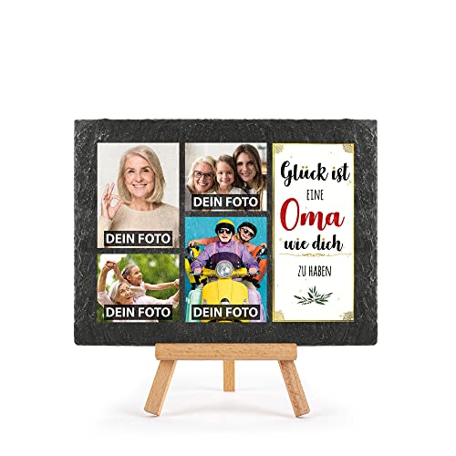 PR Print Royal Schieferplatte selbst gestalten - mit 4 Fotos Bedrucken - Glück ist eine Oma wie Dich zu haben - Geschenk für Oma zum Geburtstag, Weihnachten, Schiefertafel mit Staffelei, 15 x 20 cm PR Print Royal Schieferplatte selbst gestalten - mit 4 Fotos Bedrucken - Glück ist eine Oma wie Dich zu haben - Geschenk für Oma zum Geburtstag, Weihnachten, Schiefertafel mit Staffelei, 15 x 20 cm von PR Print Royal