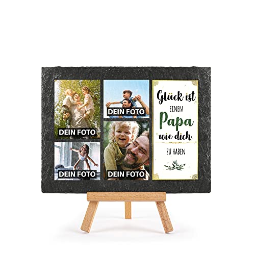 PR Print Royal Schieferplatte selbst gestalten - mit 4 Fotos bedrucken - Glück ist einen Papa wie dich zu haben - Geschenk Vatertag, Geburtstag, Weihnachten, Schiefertafel mit Staffelei, 15 x 20 cm PR Print Royal Schieferplatte selbst gestalten - mit 4 Fotos bedrucken - Glück ist einen Papa wie dich zu haben - Geschenk Vatertag, Geburtstag, Weihnachten, Schiefertafel mit Staffelei, 15 x 20 cm von PR Print Royal
