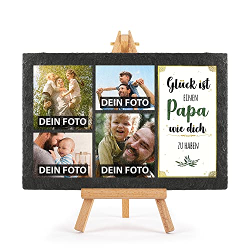 PR Print Royal Schieferplatte selbst gestalten - mit 4 Fotos bedrucken - Glück ist einen Papa wie dich zu haben - Geschenk Vatertag, Geburtstag, Weihnachten, Schiefertafel mit Staffelei, 20 x 30 cm PR Print Royal Schieferplatte selbst gestalten - mit 4 Fotos bedrucken - Glück ist einen Papa wie dich zu haben - Geschenk Vatertag, Geburtstag, Weihnachten, Schiefertafel mit Staffelei, 20 x 30 cm von PR Print Royal