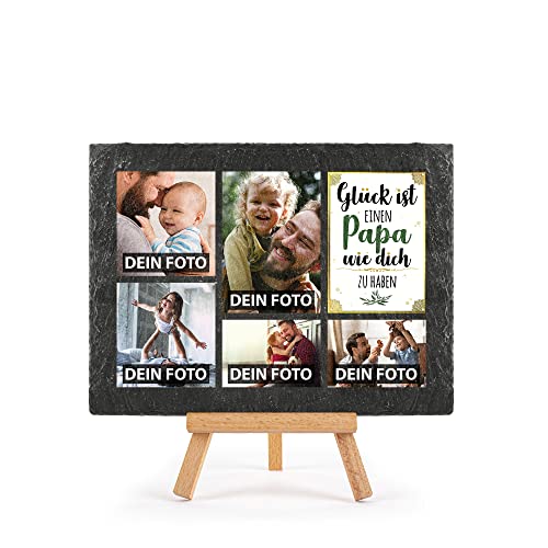 PR Print Royal Schieferplatte selbst gestalten - mit 5 Fotos bedrucken - Glück ist einen Papa wie dich zu haben - Geschenk Vatertag, Geburtstag, Weihnachten, Schiefertafel mit Staffelei, 15 x 20 cm PR Print Royal Schieferplatte selbst gestalten - mit 5 Fotos bedrucken - Glück ist einen Papa wie dich zu haben - Geschenk Vatertag, Geburtstag, Weihnachten, Schiefertafel mit Staffelei, 15 x 20 cm von PR Print Royal