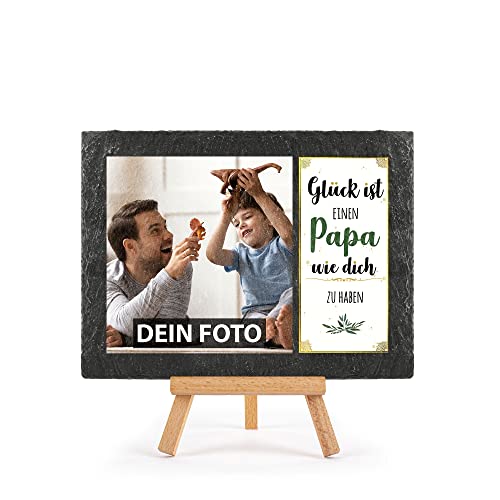 PR Print Royal Schieferplatte selbst gestalten - mit Foto bedrucken - Glück ist einen Papa wie dich zu haben - Geschenk Vatertag, Geburtstag, Weihnachten, Schiefertafel mit Staffelei, 15 x 20 cm PR Print Royal Schieferplatte selbst gestalten - mit Foto bedrucken - Glück ist einen Papa wie dich zu haben - Geschenk Vatertag, Geburtstag, Weihnachten, Schiefertafel mit Staffelei, 15 x 20 cm von PR Print Royal