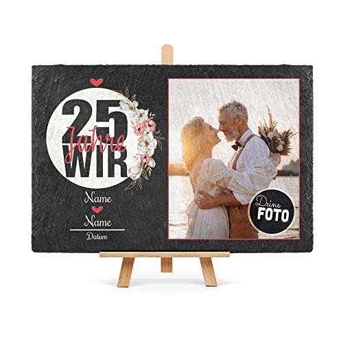 PR Print Royal Schiefertafel selbst gestalten- Fotocollage - 25 Jahre - Personalisiertes Geschenk zur Silberhochzeit mit Foto, Namen und Datum - inkl. Holzstaffelei, 20 x 30 cm PR Print Royal Schiefertafel selbst gestalten- Fotocollage - 25 Jahre - Personalisiertes Geschenk zur Silberhochzeit mit Foto, Namen und Datum - inkl. Holzstaffelei, 20 x 30 cm von PR Print Royal