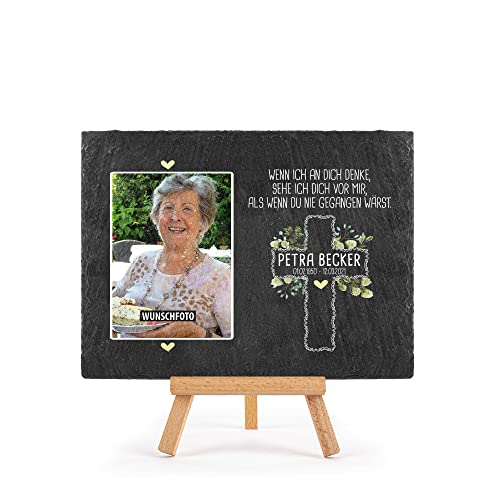 Schieferplatte selbst gestalten - Gedenktafel mit Foto, Name & Datum bedrucken - Ich denke an dich - Grabtafel, Grabschmuck - Schiefertafel mit Staffelei, 15x20 cm I Personalisierte Erinnerung Schieferplatte selbst gestalten - Gedenktafel mit Foto, Name & Datum bedrucken - Ich denke an dich - Grabtafel, Grabschmuck - Schiefertafel mit Staffelei, 15x20 cm I Personalisierte Erinnerung von PR Print Royal