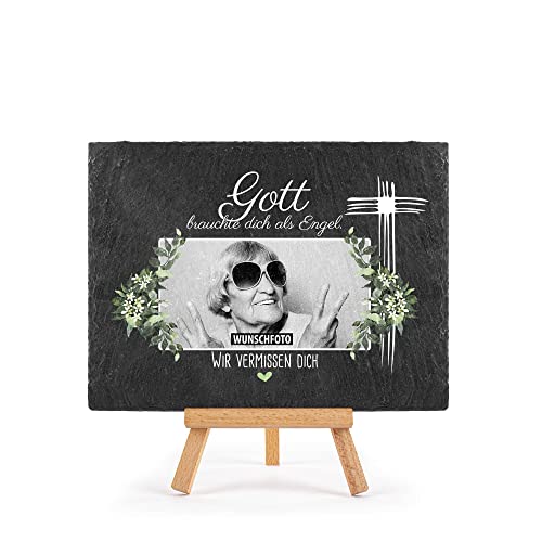 Schieferplatte selbst gestalten - Gedenktafel mit Foto bedrucken - Gott brauchte Dich als Engel - Grabtafel, Grabschmuck - Schiefertafel mit Staffelei, 15x20 cm I Personalisierte Erinnerung Schieferplatte selbst gestalten - Gedenktafel mit Foto bedrucken - Gott brauchte Dich als Engel - Grabtafel, Grabschmuck - Schiefertafel mit Staffelei, 15x20 cm I Personalisierte Erinnerung von PR Print Royal