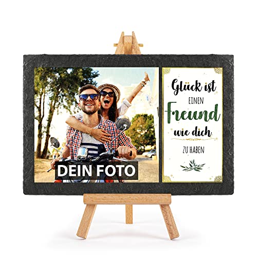 Schieferplatte selbst gestalten - mit Foto bedrucken - Glück ist einen Freund wie dich zu haben - Geschenk Valentinstag, Jahrestag, Hochzeit, Geburtstag, Schiefertafel mit Staffelei, 20 x 30 cm Schieferplatte selbst gestalten - mit Foto bedrucken - Glück ist einen Freund wie dich zu haben - Geschenk Valentinstag, Jahrestag, Hochzeit, Geburtstag, Schiefertafel mit Staffelei, 20 x 30 cm von PR Print Royal