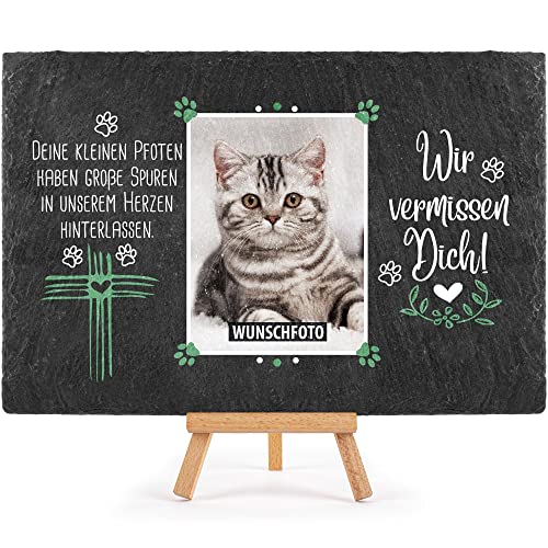 Tier-Schieferplatte Gedenktafel für Tiere - mit Foto bedrucken - Wir vermissen dich - Haustiere Grabtafel, Grabschmuck - Schiefertafel mit Staffelei, 20x30 cm I Personalisierte Erinnerung von PR Print Royal