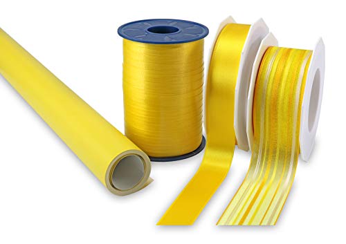 C.E. PATTBERG Geschenk-Set, 4-teilig, 1x Satinband gelb Breite 25 mm x Länge 25 m, 1x Ringelband gelb Breite 5 mm x Länge 500 m, 1x Dekoband gelb Breite 40 mm x Länge 20 m, 1x Kraftpapier gelb Breite 500 mm x Länge 5 m, zum Basteln, Dekorieren & Verpacken von Geschenken, zu jedem Anlass C.E. PATTBERG Geschenk-Set, 4-teilig, 1x Satinband gelb Breite 25 mm x Länge 25 m, 1x Ringelband gelb Breite 5 mm x Länge 500 m, 1x Dekoband gelb Breite 40 mm x Länge 20 m, 1x Kraftpapier gelb Breite 500 mm x Länge 5 m, zum Basteln, Dekorieren & Verpacken von Geschenken, zu jedem Anlass von C.E. Pattberg