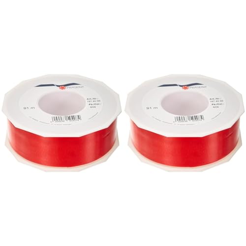 C.E. Pattberg Geschenkband rot, 91 Meter Ringelband 40 mm zum Basteln, Dekorieren & Verpacken von Geschenken zu jedem Anlass (Packung mit 2) von PRÄSENT