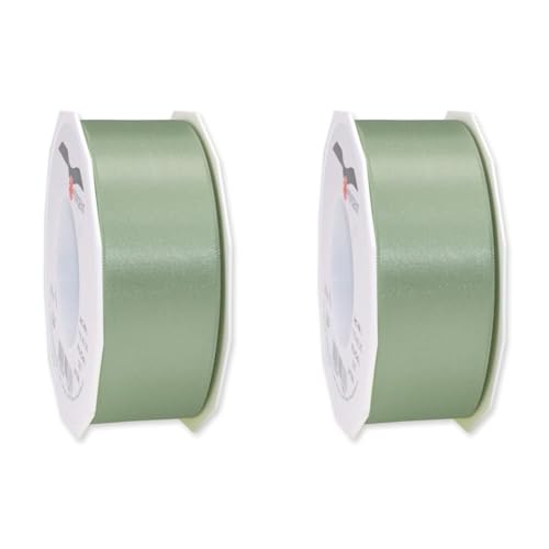 C.E. Pattberg SATIN altgrün, 25 m Satinband zum Einpacken von Geschenken, 40 mm Breite, Geschenkband zum Dekorieren & Basteln, Dekoband für Präsente, zu jedem Anlass (Packung mit 2) von PRÄSENT