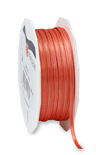 Präsent C.E. Pattberg Satin Living Coral, 50 m Satinband zum Einpacken von Geschenken, 3 mm Breite, Geschenkband zum Dekorieren & Basteln, Dekoband, Anlass von PRÄSENT