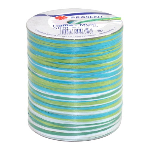 Präsent C.E. Pattberg Raffia-Multicolour Bastband grün-blau-weiß, 50 m Geschenkband zum Einpacken, 5-strängiges Bastelband für Geschenke, Zubehör zum Dekorieren & Basteln von PRÄSENT