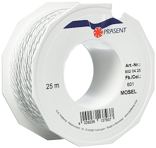 Präsent C.E. Pattberg Mosel Kordel Weiss, 25 m geflochtene Schnur für Geschenke, Päckchen, 4 mm Breite, Zubehör zum Dekorieren und Basteln, reißfestes Dekoband Präsent C.E. Pattberg Mosel Kordel Weiss, 25 m geflochtene Schnur für Geschenke, Päckchen, 4 mm Breite, Zubehör zum Dekorieren und Basteln, reißfestes Dekoband von Präsent