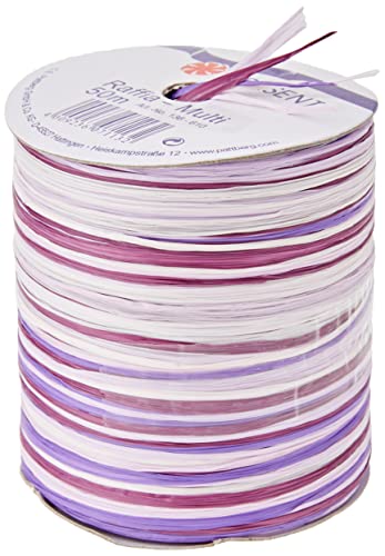 PRÄSENT C.E. Pattberg Raffia-Multicolour Bastband Flieder-rosa-weiß, 50 m Geschenkband zum Einpacken, 5-strängiges Bastelband für Geschenke, Zubehör zum Dekorieren & Basteln von PRÄSENT