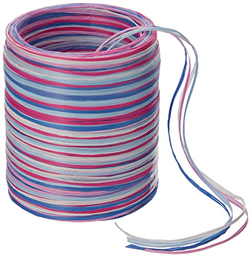 Präsent C.E. Pattberg Raffia-Multicolour Bastband pink-blau-weiß, 50 m Geschenkband zum Einpacken, 5-strängiges Bastelband für Geschenke, Zubehör zum Dekorieren & Basteln von PRÄSENT