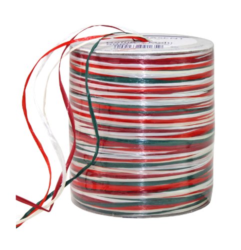 PRÄSENT C.E. Pattberg Raffia-Multicolour Bastband rot-grün-weiß, 50 m Geschenkband zum Einpacken, 5-strängiges Bastelband für Geschenke, Zubehör zum Dekorieren & Basteln von PRÄSENT