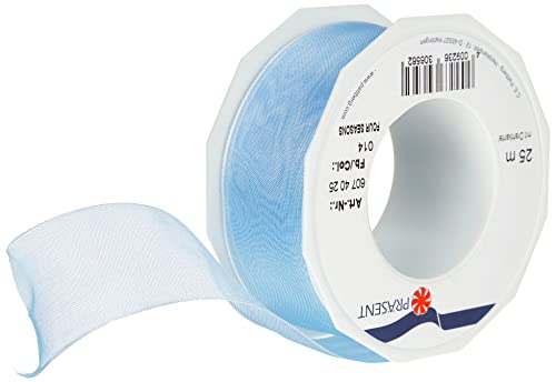Präsent Four Seasons transparentes Band mit Drahtkante hellblau, 25 m einfarbiges Stoffband, 40 mm Breite, leicht biegsames Schleifenband zum Dekorieren & Basteln, für besondere Anlässe von PRÄSENT