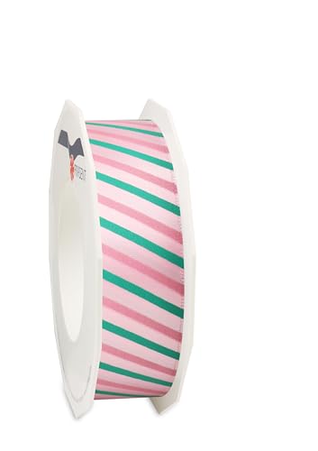 PRÄSENT Geschenkband MALTA mit Drahtkante rosa (altrosa/mint), 20 Meter Dekoband, 25 mm Breite, leicht biegsames Schleifenband zum Dekorieren & Basteln, für besondere Anlässe von PRÄSENT