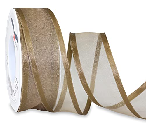 PRÄSENT Geschenkband MARSEILLE Taupe – Ideal für Hochzeit, Geburtstag und besondere Anlässe, Dekoband aus Polyester und mit Drahtkante, Made in Germany – 25-m-Rolle 40 mm breit von PRÄSENT
