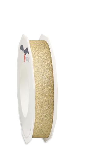 PRÄSENT Geschenkband POLY GLITTER gold, 25 Meter Ringelband 15 mm zum Basteln, Dekorieren & Verpacken von Geschenken zu jedem Anlass von PRÄSENT