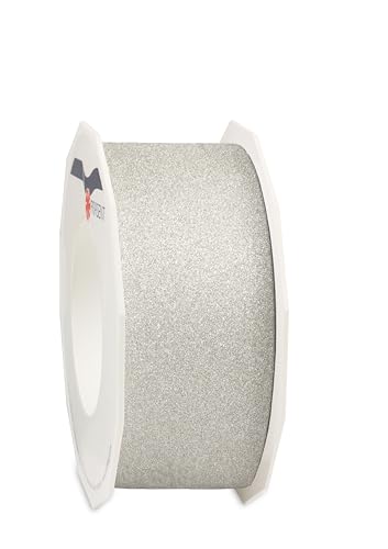 PRÄSENT Geschenkband POLY GLITTER silber, 25 Meter Ringelband 40 mm zum Basteln, Dekorieren & Verpacken von Geschenken zu jedem Anlass von PRÄSENT