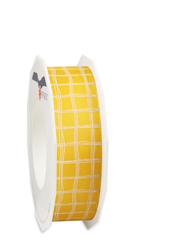 PRÄSENT Geschenkband SEVILLA mit Drahtkante sonnengelb, 20 Meter Dekoband, 25 mm Breite, leicht biegsames Schleifenband zum Dekorieren & Basteln, für besondere Anlässe von PRÄSENT