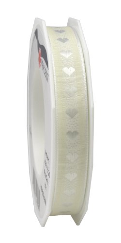 PRÄSENT Herzilein Dekorationsband créme/weiß, 20 m Elegantes Geschenkband zum Verzieren & Basteln, 15 mm Breite, Schleifenband für Hochzeit, Taufe & andere besondere Anlässe von PRÄSENT