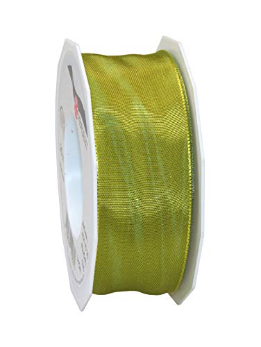 Präsent Lyon Band mit Drahtkante indischgelb, 25 m Dekoband zum Verzieren & Basteln, 40 mm Breite, leicht biegsames Schleifenband, für Festliche Dekos zu besonderen Anlässen von PRÄSENT