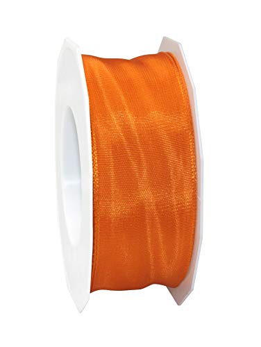 PRÄSENT LYON Band mit Drahtkante orange, 25 m Dekoband zum Verzieren & Basteln, 40 mm Breite, leicht biegsames Schleifenband, für festliche Dekos zu besonderen Anlässen von PRÄSENT