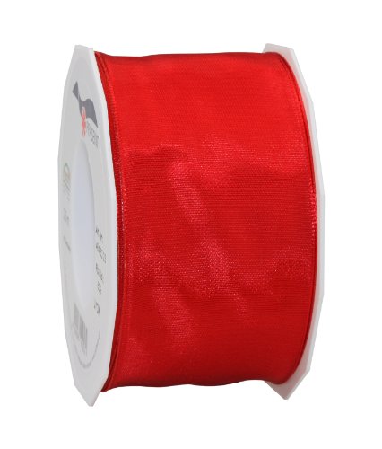 Präsent Lyon Band mit Drahtkante rot, 25 m Dekoband zum Verzieren & Basteln, 60 mm Breite, leicht biegsames Schleifenband, für Festliche Dekos zu besonderen Anlässen von PRÄSENT