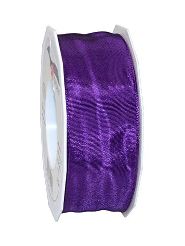 PRÄSENT Lyon Band mit Drahtkante violett, 25 m Dekoband zum Verzieren & Basteln, 40 mm Breite, leicht biegsames Schleifenband, für Festliche Dekos zu besonderen Anlässen von PRÄSENT