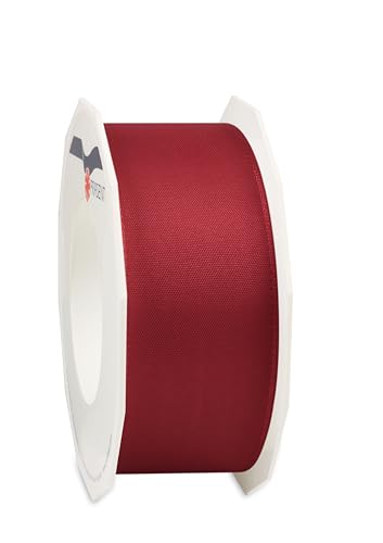 Präsent Lyon Band mit Drahtkante Burgunder, 25 m Dekoband zum Verzieren & Basteln, 40 mm Breite, leicht biegsames Schleifenband, für Festliche Dekos zu besonderen Anlässen von Präsent