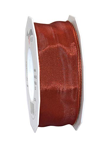 Präsent Lyon Band mit Drahtkante Zimt, 25 m Dekoband zum Verzieren & Basteln, 40 mm Breite, leicht biegsames Schleifenband, für Festliche Dekos zu besonderen Anlässen von PRÄSENT