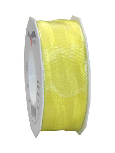 Präsent Lyon Band mit Drahtkante hellgelb, 25 m Dekoband zum Verzieren & Basteln, 40 mm Breite, leicht biegsames Schleifenband, für Festliche Dekos zu besonderen Anlässen von PRÄSENT