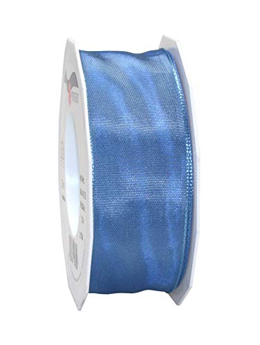 Präsent Lyon Band mit Drahtkante himmelblau, 25 m Dekoband zum Verzieren & Basteln, 40 mm Breite, leicht biegsames Schleifenband, für Festliche Dekos zu besonderen Anlässen von PRÄSENT