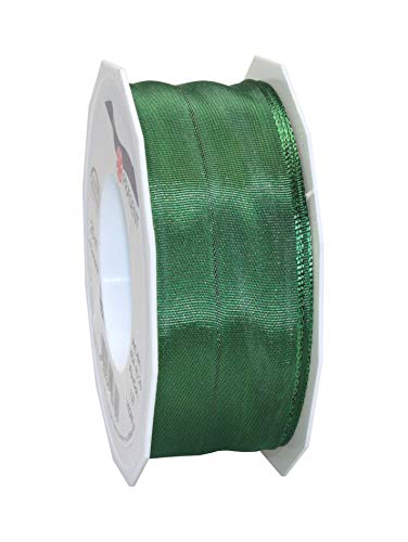 Präsent Lyon Band mit Drahtkante immergrün, 25 m Dekoband zum Verzieren & Basteln, 40 mm Breite, leicht biegsames Schleifenband, für Festliche Dekos zu besonderen Anlässen von PRÄSENT