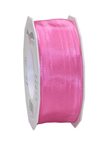 PRÄSENT Lyon Band mit Drahtkante pink, 25 m Dekoband zum Verzieren & Basteln, 40 mm Breite, leicht biegsames Schleifenband, für Festliche Dekos zu besonderen Anlässen von PRÄSENT