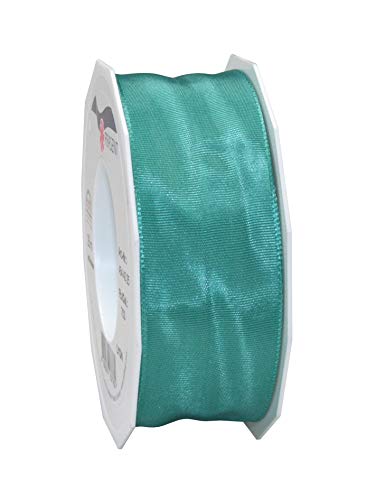 Präsent Lyon Band mit Drahtkante türkis, 25 m Dekoband zum Verzieren & Basteln, 40 mm Breite, leicht biegsames Schleifenband, für Festliche Dekos zu besonderen Anlässen von Präsent