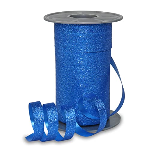 PRÄSENT POLY GLITTER Ringelband blau, 100 m Geschenkband, Schleifenband in 10 mm Breite, edles Dekoband für festliche Anlässe von PRÄSENT