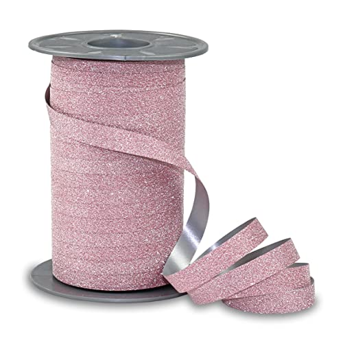 PRÄSENT POLY GLITTER Ringelband rosa, 100 m Geschenkband, Schleifenband in 10 mm Breite, edles Dekoband für festliche Anlässe von PRÄSENT