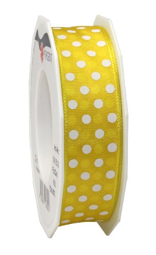PRÄSENT Polka DOTS Band mit Drahtkante gelb/weiß, 20 m gepunktetes Dekoband, 25 mm Breite, leicht biegsames Schleifenband zum Dekorieren & Basteln, für besondere Anlässe von PRÄSENT