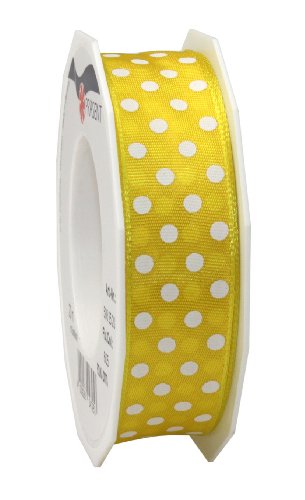 Präsent Polka DOTS Band mit Drahtkante gelb/weiß, 20 m gepunktetes Dekoband, 25 mm Breite, leicht biegsames Schleifenband zum Dekorieren & Basteln, für besondere Anlässe von PRÄSENT