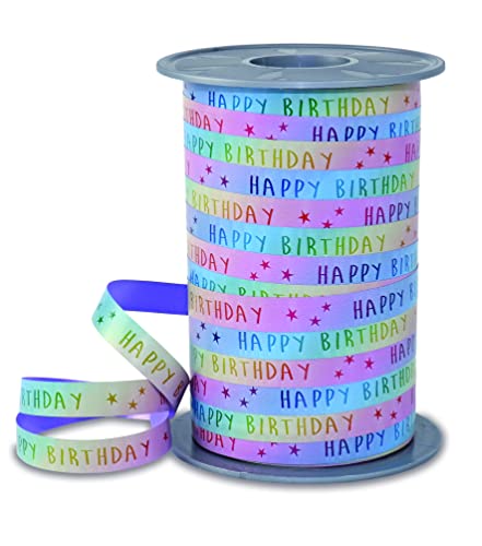 PRÄSENT RAINBOW Ringelband Birthday pastell, 200 m Geschenkband zum Verpacken und Dekorieren, 10 mm Breite, Dekoband in Regenbogenfarben, leicht kräuselbar von PRÄSENT