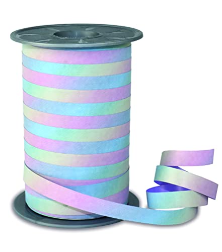 PRÄSENT RAINBOW Ringelband pastell, 200 m Geschenkband zum Verpacken und Dekorieren, 10 mm Breite, Dekoband in Regenbogenfarben, leicht kräuselbar von PRÄSENT