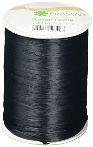 PRÄSENT Rayon Raffia Bastband schwarz, 100 m Dekoband zum Einpacken von Geschenken, Verzieren & Basteln festlicher Dekos, Schleifenband für besondere Anlässe von PRÄSENT