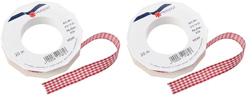 PRÄSENT VICHY Geschenkband rot/weiß, 20 m Dekoband zum Verzieren & Basteln, 15 mm Breite, kariertes Band für bunte Dekos & Geschenkverpackungen, zu feierlichen Anlässen (Packung mit 2) von PRÄSENT