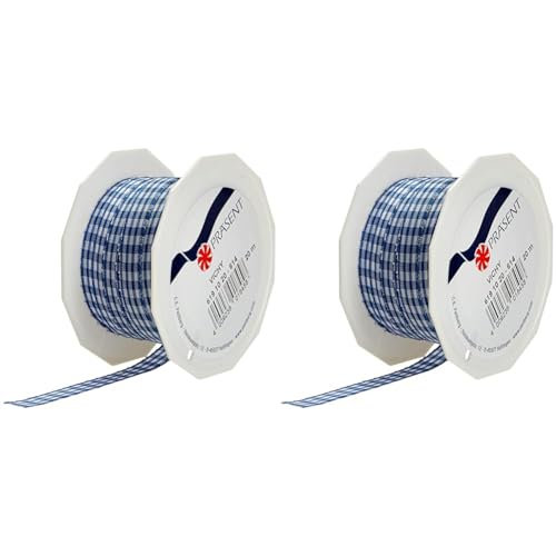 PRÄSENT Vichy Geschenkband Royalblau/weiß, 20 m Dekoband zum Verzieren & Basteln, 10 mm Breite, Kariertes Band für Bunte Dekos & Geschenkverpackungen, zu feierlichen Anlässen (Packung mit 2) von PRÄSENT