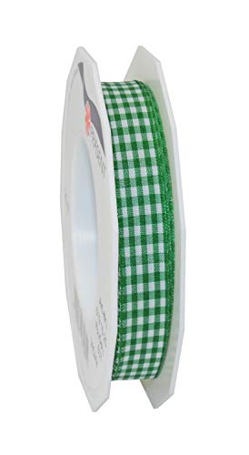 PRÄSENT Vichy Geschenkband grün/weiß, 20 m Dekoband zum Verzieren & Basteln, 15 mm Breite, Kariertes Band für Bunte Dekos & Geschenkverpackungen, zu feierlichen Anlässen von PRÄSENT