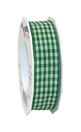 PRÄSENT Vichy Geschenkband mit Drahtkante grün/weiß, 20 m Dekoband zum Verzieren & Basteln, 25 mm Breite, Kariertes Band für Bunte Dekos & Geschenkverpackungen, zu feierlichen Anlässen von PRÄSENT