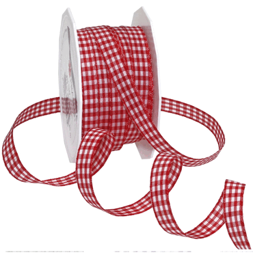 PRÄSENT Zierband Karo - 10 mm x 20 m rot/weiß. von PRÄSENT